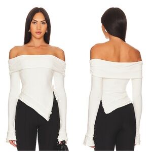 GUIZIO Soler Fold Over Knit Top in White Size L